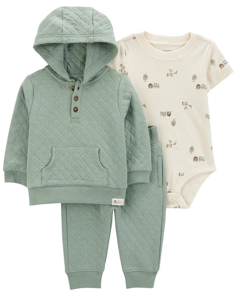 Baby 3-Piece Quilted Little Cardigan Set