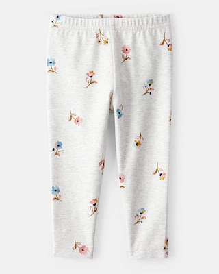 Baby Girl Cotton Floral Stretch Leggings - Grey