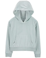 Kid Cropped Velour Hoodie - Blue