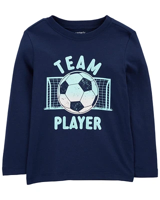 Toddler Soccer Cotton Blend Long-Sleeve Tee - Blue