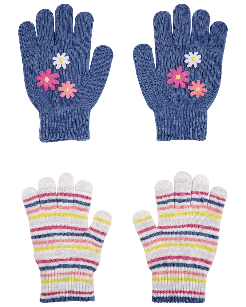 Kid 2-Pack Striped Floral Gripper Gloves