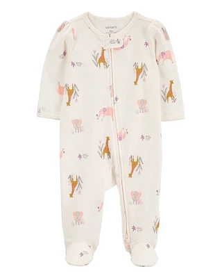 Baby Animal Print 2-Way Zip Cotton Sleep & Play Pajamas