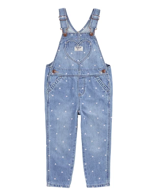 Toddler Heart Print Denim Overalls