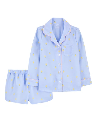 Kid Lemon Print Loose Fit Ribbed 2-Piece Pajamas