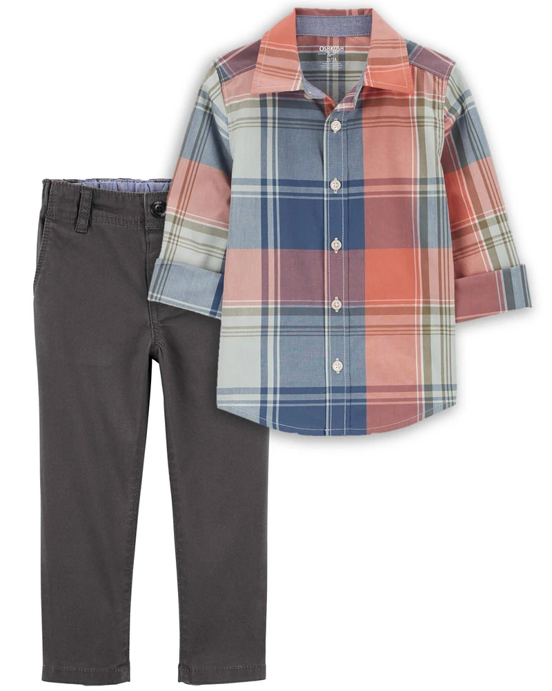 Toddler 2-Piece Plaid Button-Front Shirt & Chino Pants Set