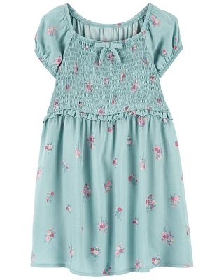 Toddler Floral Print Smocked Dress