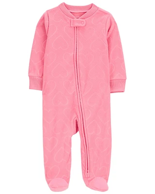 Baby Heart Print Fleece Zip-Up Footie Sleep & Play Pajamas