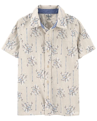 Kid Palm Print Chambray Button-Front Shirt