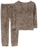 Kid 2-Piece Fuzzy Velboa Cheetah Print Pajamas