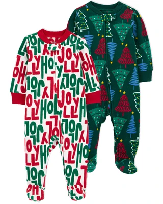 Baby 2-Pack Christmas Zip-Up Fleece Sleep & Play Pajamas