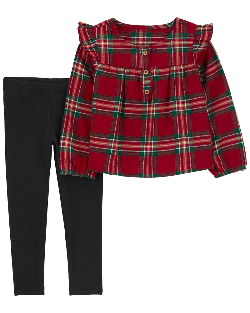 Toddler 2-Piece Plaid Flannel Top & Stretch Leggings