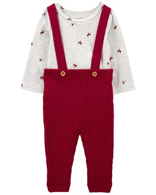 Baby 2-Piece Reindeer Bodysuit & Suspender Pant Set