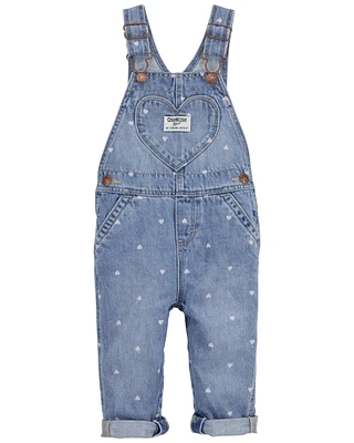 Baby Heart Print Denim Overalls