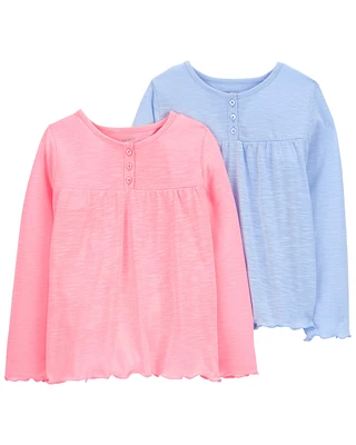 Kid 2-Pack Long-Sleeve Henley Pajama Sleep Tees