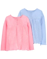 Kid 2-Pack Long-Sleeve Henley Pajama Sleep Tees