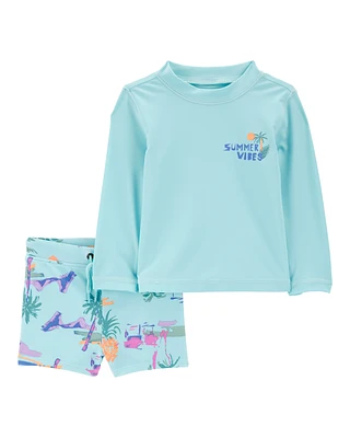 Baby Tropical Rashguard Set - Turquoise
