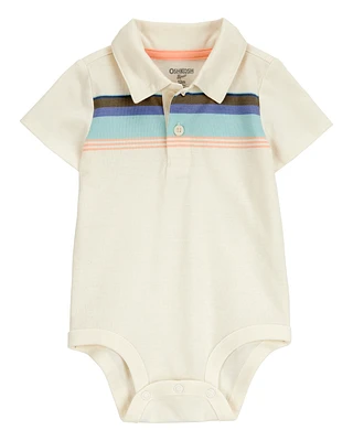 Baby Short-Sleeve Striped Polo Bodysuit