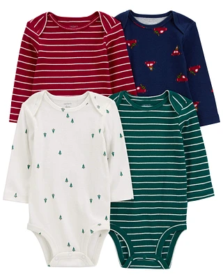 Baby 4-Pack Long-Sleeve Holiday Bodysuits