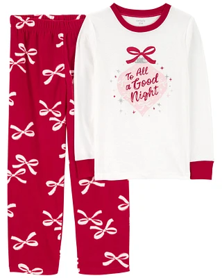 Kid 2-Piece Christmas Bow Cotton & Fleece Pajamas