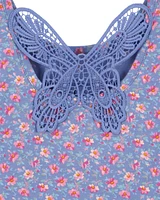 Baby Floral Print Crochet Butterfly Top