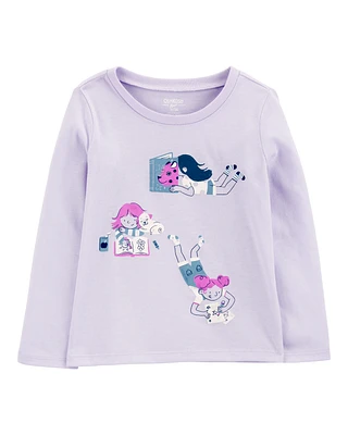 Toddler Book Lover  Long-Sleeve Graphic Tee - Purple