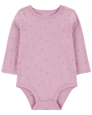 Baby Glitter Snowflake Long-Sleeve Bodysuit