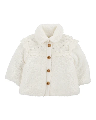 Baby Crochet Sherpa Jacket - Cream