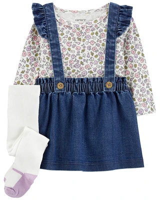 Baby 3-Piece Floral Long-Sleeve Tee & Jumper Set