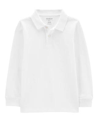 Kid White Long-Sleeve Piqué Polo Shirt