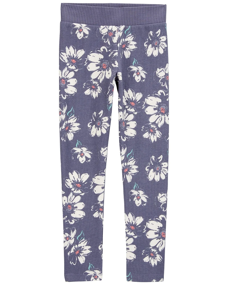 Kid Floral Ribbed Leggings