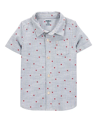 Toddler Striped Star Print Button-Front Shirt