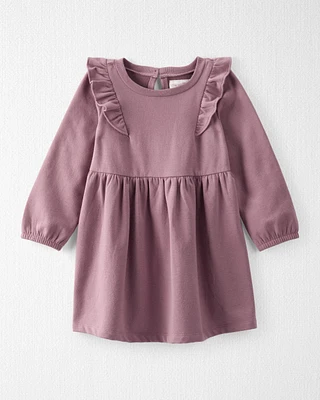 Toddler Long-Sleeve Ruffle Dress Made with Organic Cotton Desert Mauve