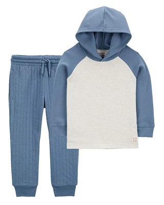 Baby 2-Piece Colorblock Raglan Hooded Tee & Quilted Joggers Set