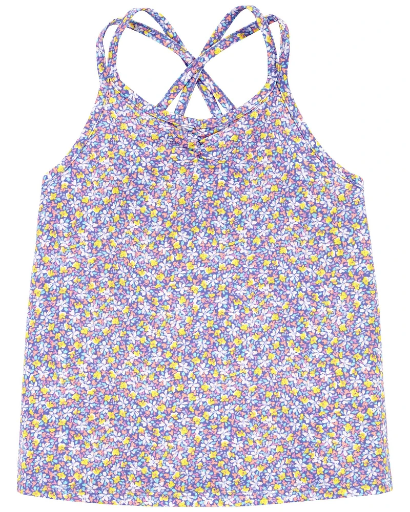 Kid Floral Print Criss-Cross Tank