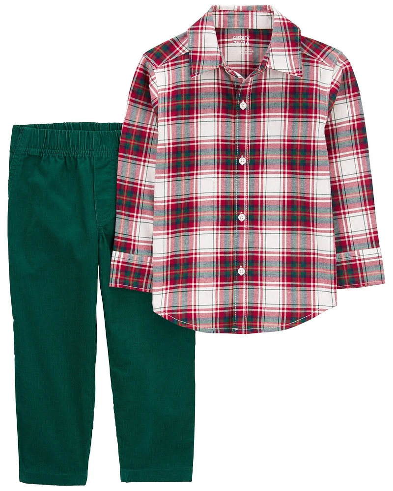 Toddler 2-Piece Plaid Button-Down & Pull-On Corduroy Pant Set