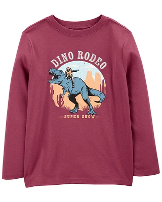 Kid Dino Rodeo Long-Sleeve Graphic Tee - Red