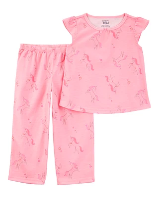 Toddler Unicorn Print Loose Fit Ribbed 2-Piece Pajamas