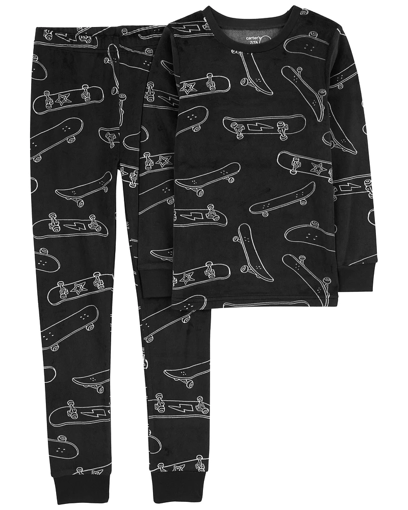 Kid 2-Piece Skateboard Fleece Pajama Set