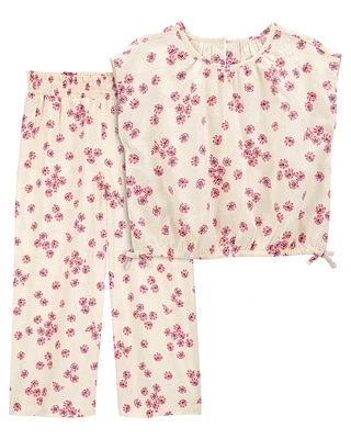 Kid 2-Piece Floral Linen Top & Flare Pants Set