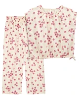 Kid 2-Piece Floral Linen Top & Flare Pants Set