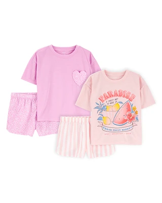 Kid 4-Piece Loose Fit Pajamas - Pink/Purple