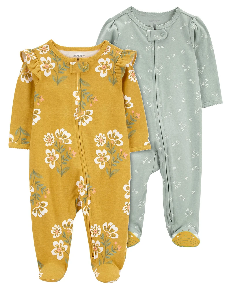 Baby 2-Pack Floral Print 2-Way Zip Cotton Sleep & Plays