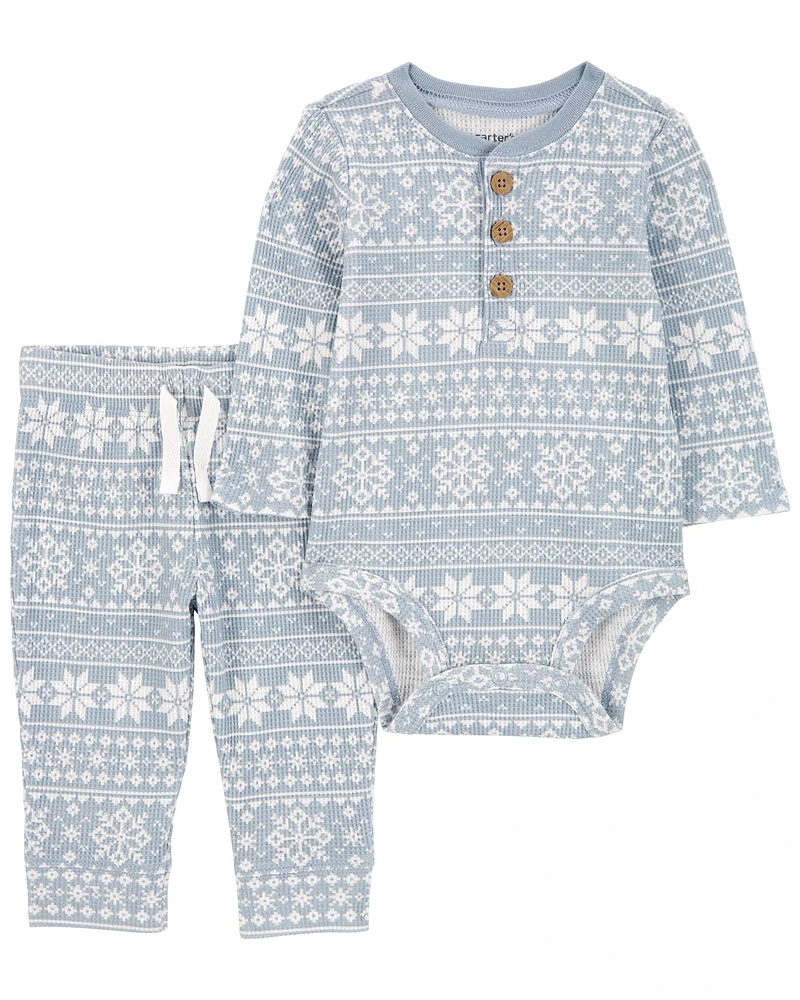 Baby 2-Piece Fair Isle Hooded Bodysuit Pant Set