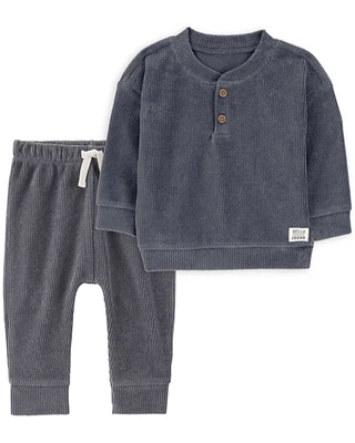 Baby 2-Piece Ribbed Velour Pullover & Pants Set