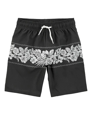 Kid Tropical Swim Trunks-Black