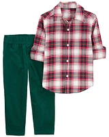 Toddler 2-Piece Plaid Button-Down & Pull-On Corduroy Pant Set