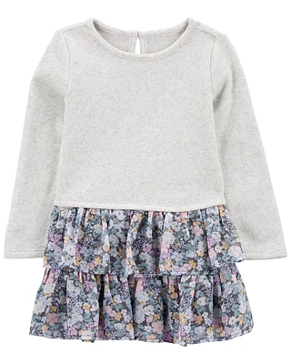 Toddler Floral Long-Sleeve Fleece & Chiffon Dress