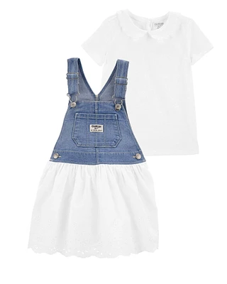 Toddler 2-Piece Peter Pan Collar Tee & Denim Jumper Dress Set