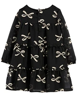 Toddler Bow Print Chiffon Holiday Dress