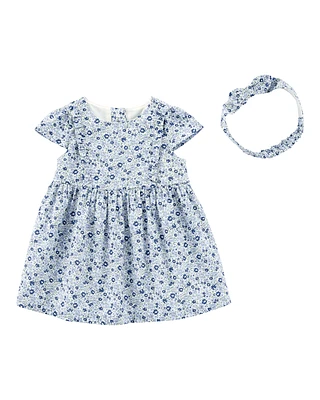 Baby Floral Print Dress and Headwrap Set